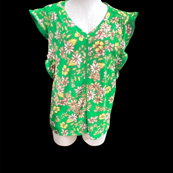 Fred David (NWT) Green Floral Short Sleeve Blouse - Picture 4 of 4